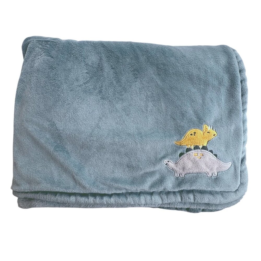 Carters Plush‎ Embroidered Blue Sea Green Baby Receiving Blanket OS Dinosaurs